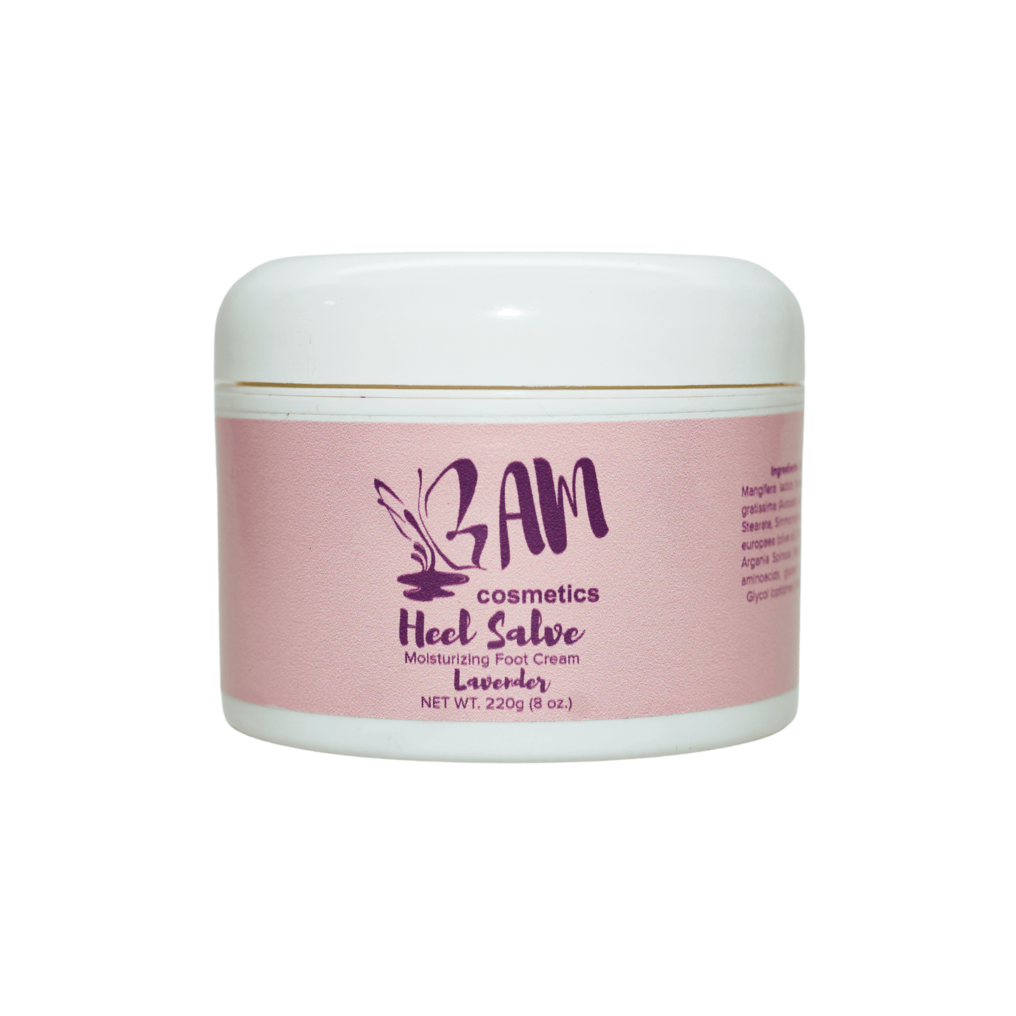 Heel Salve - Lavender (8oz) - BAM Cosmetics Store, natural skincare products, heel salves, organic body butters, best moisturisers for dry skin, cracked heel solution, fragrance free body creams, vegan body cream, luxury skincare, Shea butter skin benefits, body butters for glowing skin, body butters for winter skin, chemical-free body butters, paraben-free body butters, affordable natural skincare, lotions, All-natural beauty products, skincare for men, cracked heel